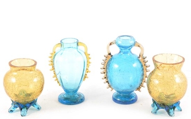 Blue tinted crackle glass ornamental vase and three similar items