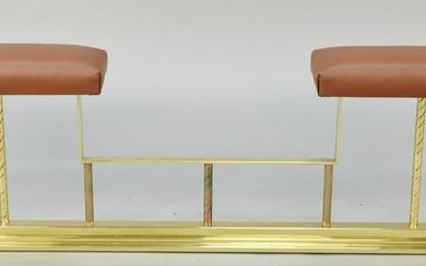 Brass fire rail with leather cushion top. ht. 18 in.