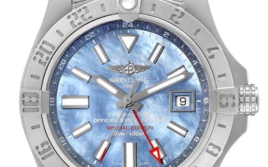 Breitling Avenger II GMT Blue Mother of Pearl Dial Steel Mens Watch A32390 Box Card