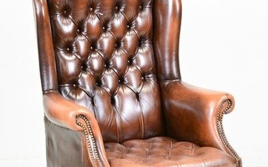 British Brown Leather Button Tufted Office Chair