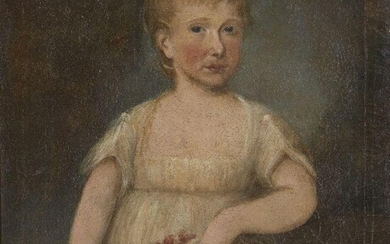 British School, 18th Century- Portrait of a girl holding a basket of flowers; oil on canvas, 74.2 x 62 cm. Provenance: Private Collection, UK.