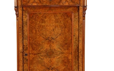 (-), Burr walnut veneer 1-door cabinet with curb...