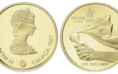 CANADA. 100 dollars 1988. Jeux olympiques de Calgary. Au 583 (13,34 g). 1/4 d'once d'or...