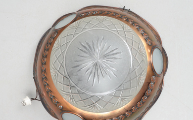 CEILING LAMP. An Art Nouveau copper/glass, first part of the 20th century.