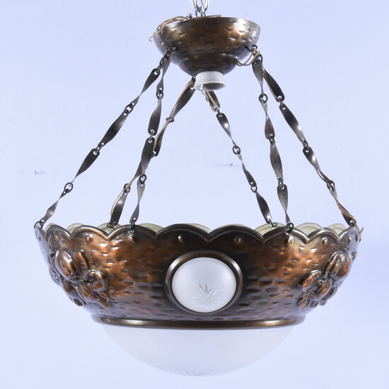 CEILING LAMP, glass and copper, Art Nouveau, first half of the 20th century.