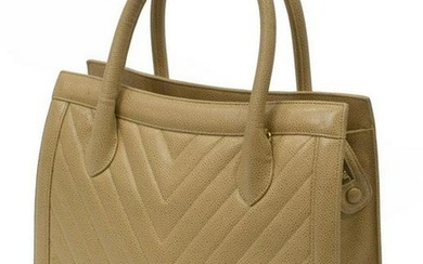 CHANEL CHEVRON QUILTED CAVIAR LEATHER TOTE BAG