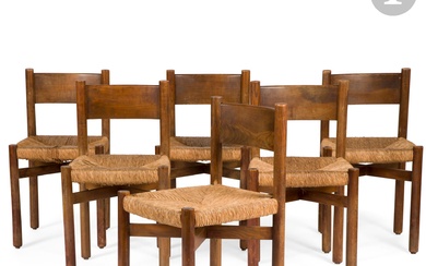 CHARLOTTE PERRIAND (1903-1999) Modèle dit communément Méribel, initialement conçu vers [1941] Suite de 6 chaises....