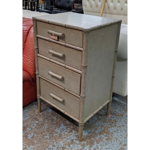 CHEST OF DRAWERS, faux bamboo detail, grey painted four dra...