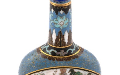 CHINESE CLOISONNE SNUFF BOTTLE Early 20th Century Height 3.75". Conforming lotus stopper.