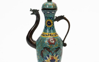 CHINESE CLOISONNE WINE EWER WITH DRAGON SPOUT