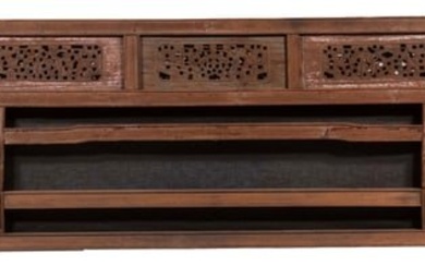 CHINESE QING CARVED TEAK WOOD BED VALANCE