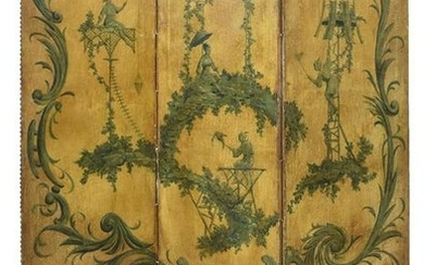 CHINOISERIE PAINTED THREE-PANEL FOLDING SCREEN