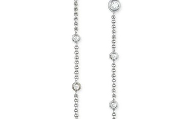 CHOPARD, A PAIR OF DIAMOND DROP EARRINGS in 18ct white gold, each set with a round brilliant cut