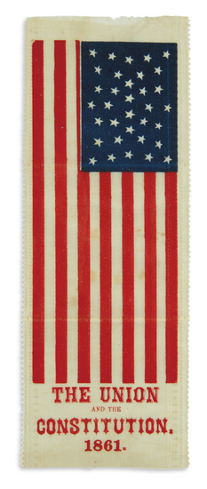 (CIVIL WAR.) The Union and the Constitution ribbon. Printed in red and blue...