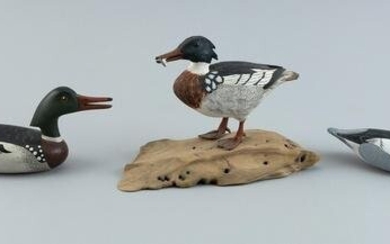 COLLECTION OF FIVE MINIATURE RED-BREASTED MERGANSER DRAKES 20th Century Heights from 2” to
