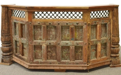 COLONIAL CARVED TEAK & WROUGHT IRON CLUB BAR