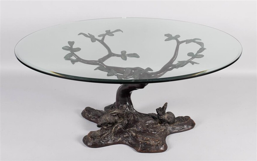 CONTEMPORARY BRONZE PATINATED METAL TREE FORM COFFEE TABLE