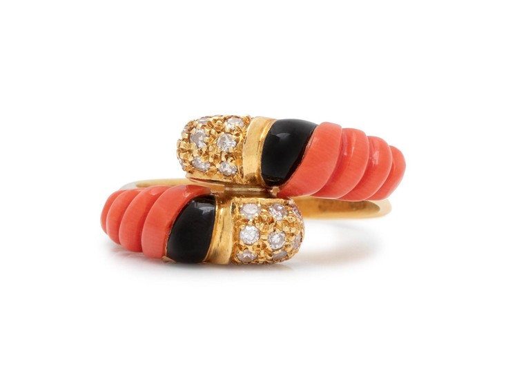 CORAL AND DIAMOND BYPASS RING