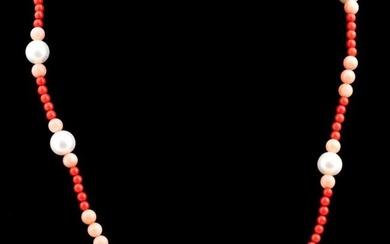 CORAL BEAD & FRESHWATER PEARL NECKLACE