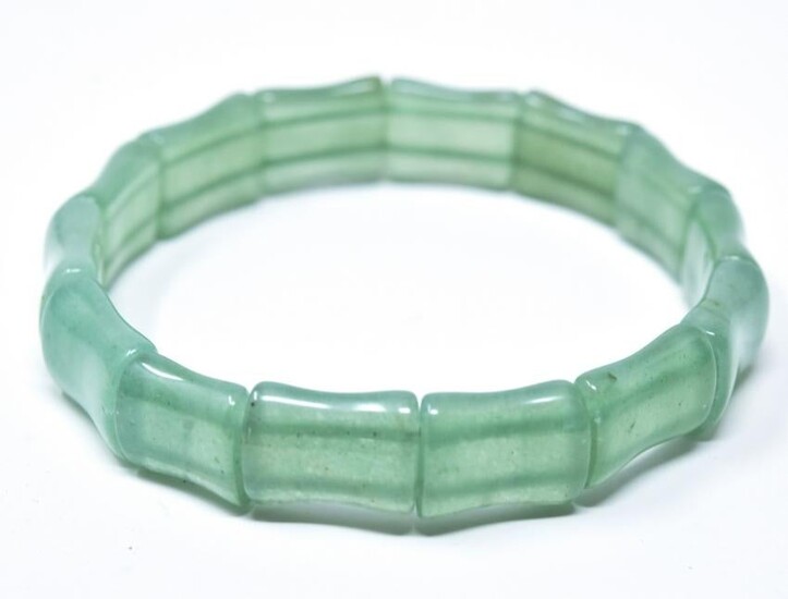 Carved Green Nephrite Jade Bamboo Motif Bracelet