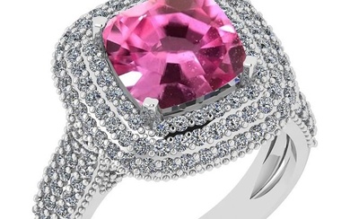 Certified 4.26 Ctw VS/SI1 Pink Sapphire And Diamond 14K White Gold Ring