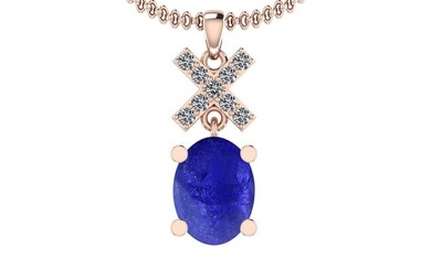 Certified 5.61 Ctw Tanzanite and Diamond I1/I2 14K Rose Gold Victorian Style Pendant
