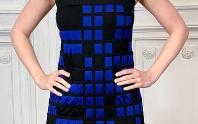 Chanel Blue And Black Knit Strapless Dress 40