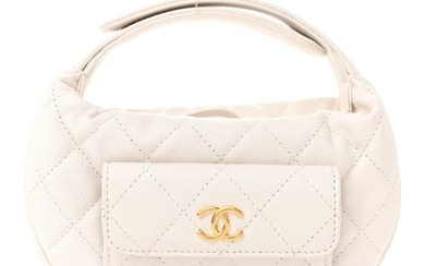 Chanel Caviar Quilted Polly Pocket Pouch Hobo White