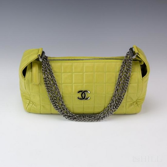 Chanel Green Quilted Leather Shoulder Bag Purse