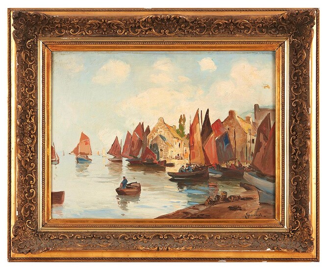 Charles GRANVAL (XIX-XX) Port de pêche Huile sur toile signée en bas à droite 50...