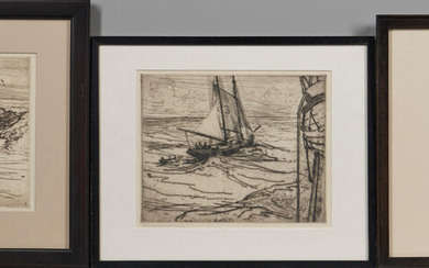 Charles Herbert Woodbury (1864-1940) Three Maritime Scenes Each signed 'Charles H. Woodbury' in pencil lower left, etchings on paper, matted and framed. plates up to 8 3/4 x 10 7/8 in. (22.3 x 27.7 cm)