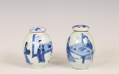 China, two blue and white porcelain tea-caddies and covers, Kangxi period (1662-1722)