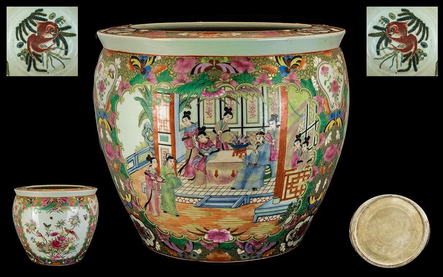 Chinese Antique Finely Decorated Fish Bowl Famille Rose deco...