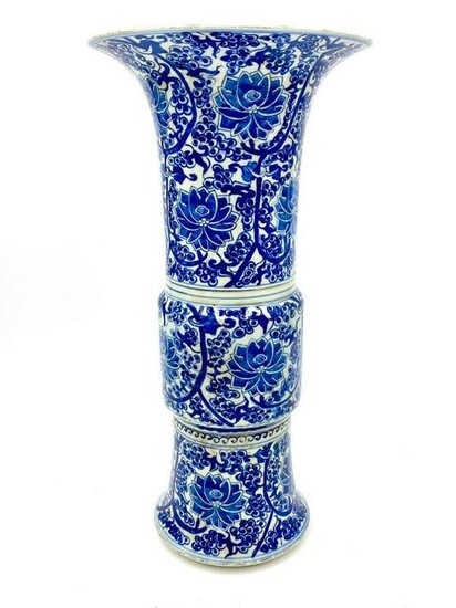 Chinese Blue and White Glazed Gu Form Vase