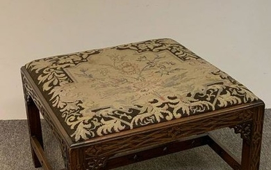 Chinese Chippendale Carved Mahogany Stool