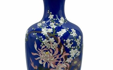 Chinese Cloisonne Blue with Flower Design Vase