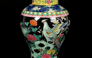 Antique Chinese Famille Noir Porcelain Vase