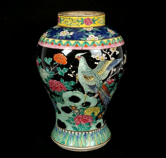 Antique Chinese Famille Noir Porcelain Vase