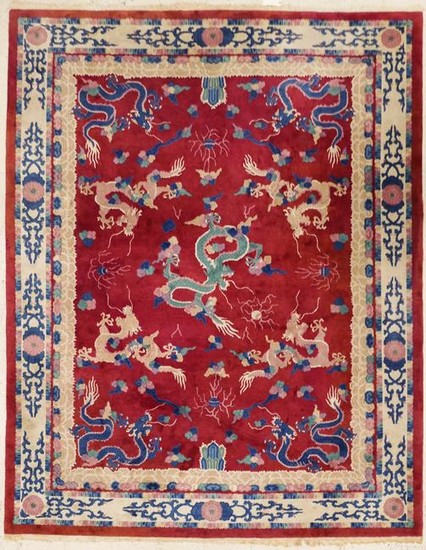 Chinese Red Imperial Dragon Room Size Rug 9'x12'. A