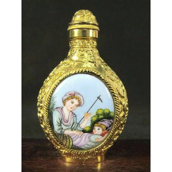 Chinese Snuff Bottle Hand Painted Copper Enamel tobaccy