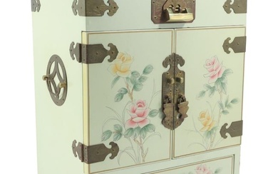 Chinese White Lacquer Decorated Jewelry Cabinet with Multi Drawers 15.25 in. height x 11 in. x 8 in.