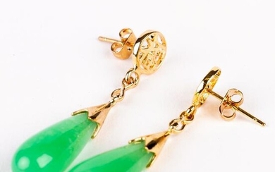 Chinese Yellow Metal Jade Drop Earrings