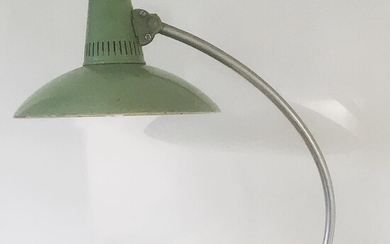 SOLD. Christian Dell: Table lamp with shade and base of green lacquered metal. Manufactured by...