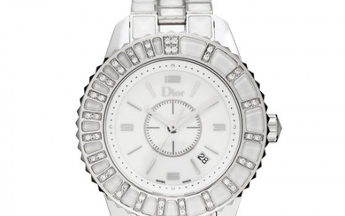 Christian Dior Stainless Steel Diamond Sapphire 33mm Christal Quartz Watch White
