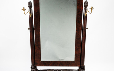 Classical Carved Mahogany Cheval Mirror