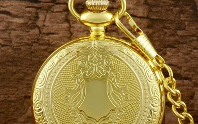 Classical Shield Gold Tone Quartz Pocket Watch