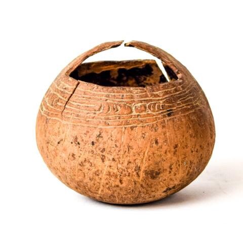 Coconut Bowl with Carved Handle, Sepik River