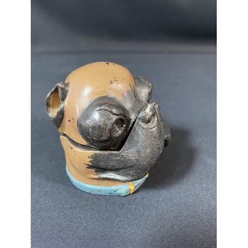 Cold painted cast bronze novelty inkwell in the form of a do...