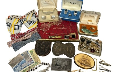 Collection Men's Vintage Belt Buckles, Bowties, Cufflinks & Accessories, Some Sterling Silver