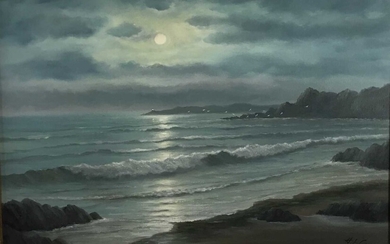 Collier, 20th century, oil on canvas - Moonrise, Cornwall, signed, in gilt frame